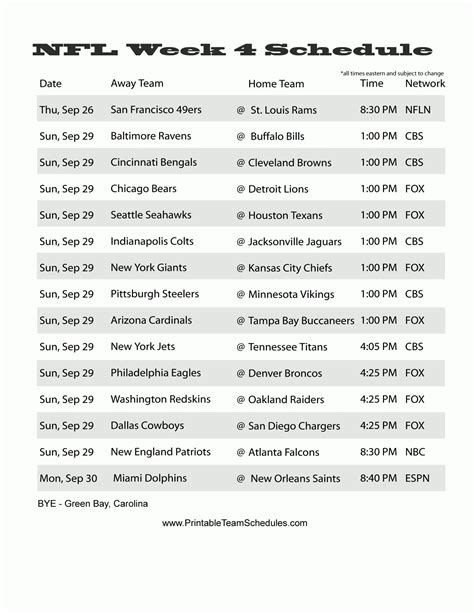 nfl game lines week 4.